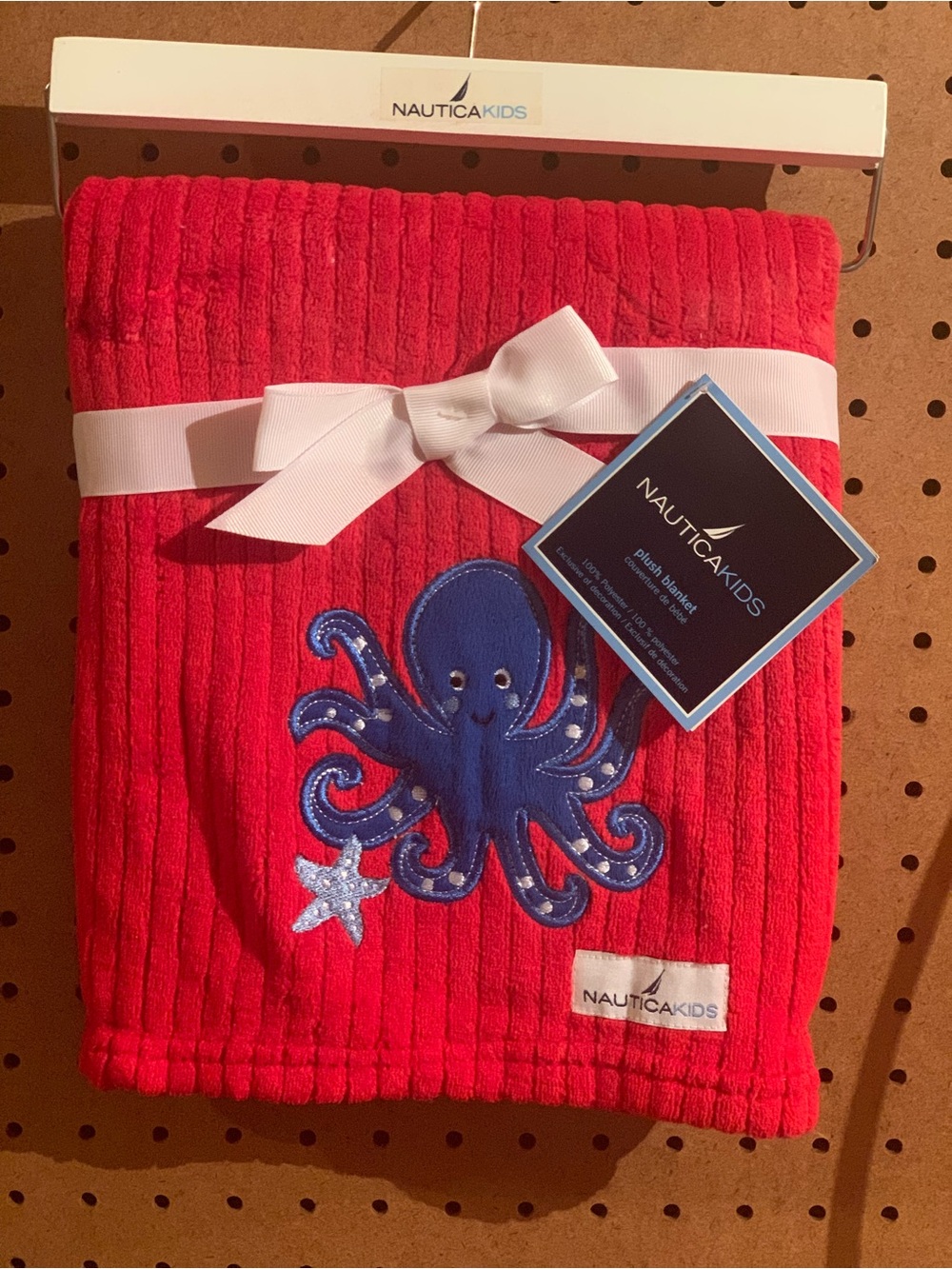 Nautica Kids Red Octopus 🐙 Embroidered Baby Plush Blanket NWT Vtg